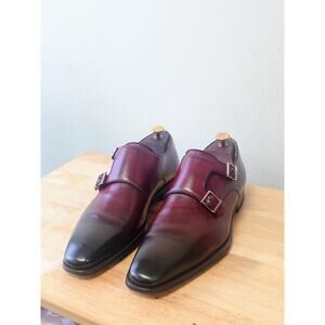 Magnanni Men’s Monk Strap 8.5M Burgundy Brown Burnished Leather Dress Shoes